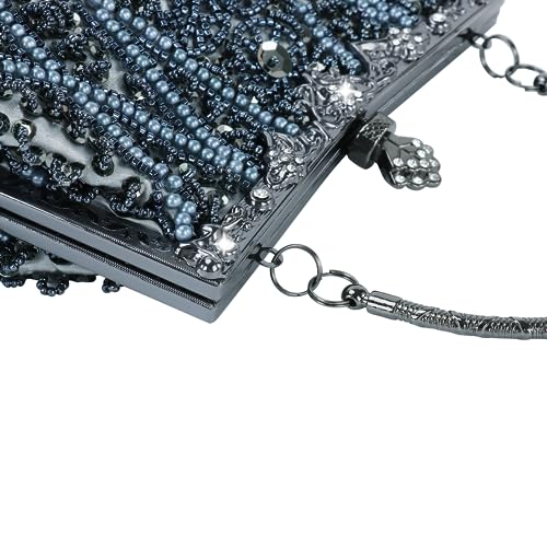 DA BODAN Women's Evening Bag Vintage Beaded Sequin Pearl Clutch Handbag Shoulder Bag Purses for Wedding Bridal Prom Party (Gray) - Image 4