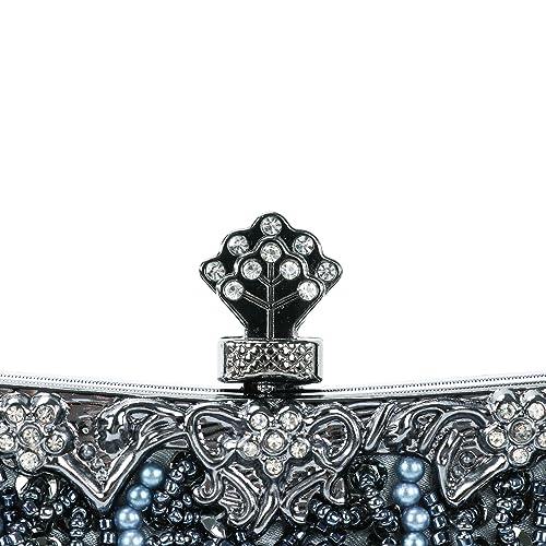 DA BODAN Women's Evening Bag Vintage Beaded Sequin Pearl Clutch Handbag Shoulder Bag Purses for Wedding Bridal Prom Party (Gray) - Image 5