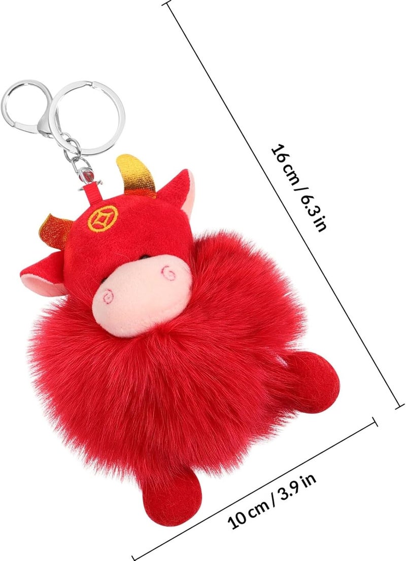 TOYANDONA Calf Shape Key Chain Car Key Ring Red Fur Pom Pom, Decorative Bag Pendant Stylish Luggage Charm for Travel and Handbag Accessories - Image 2