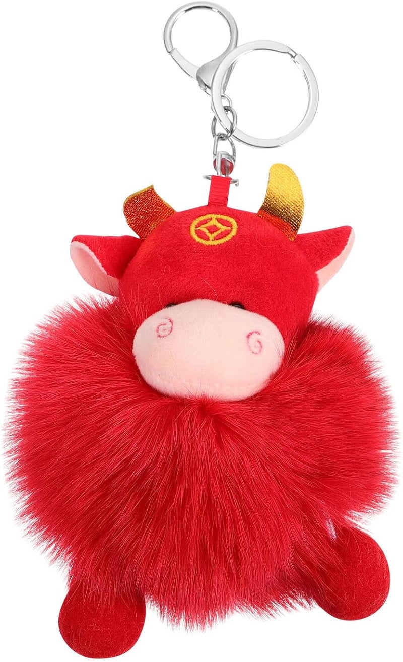 TOYANDONA Calf Shape Key Chain Car Key Ring Red Fur Pom Pom, Decorative Bag Pendant Stylish Luggage Charm for Travel and Handbag Accessories - Image 1