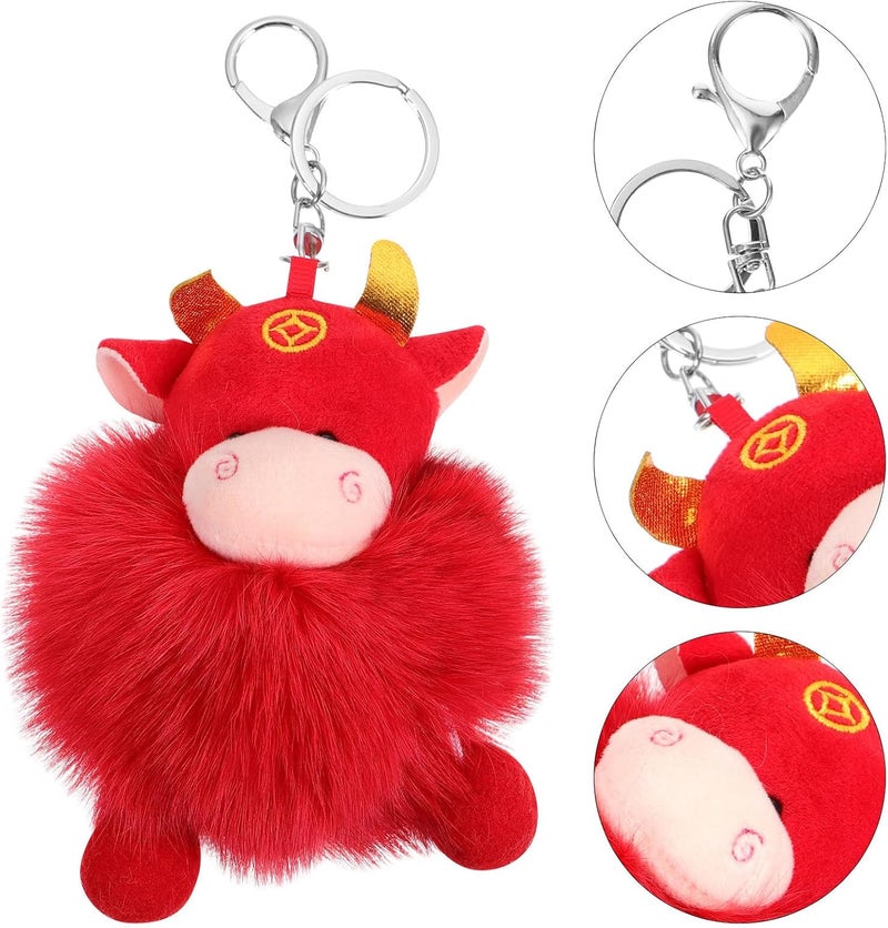 TOYANDONA Calf Shape Key Chain Car Key Ring Red Fur Pom Pom, Decorative Bag Pendant Stylish Luggage Charm for Travel and Handbag Accessories - Image 5