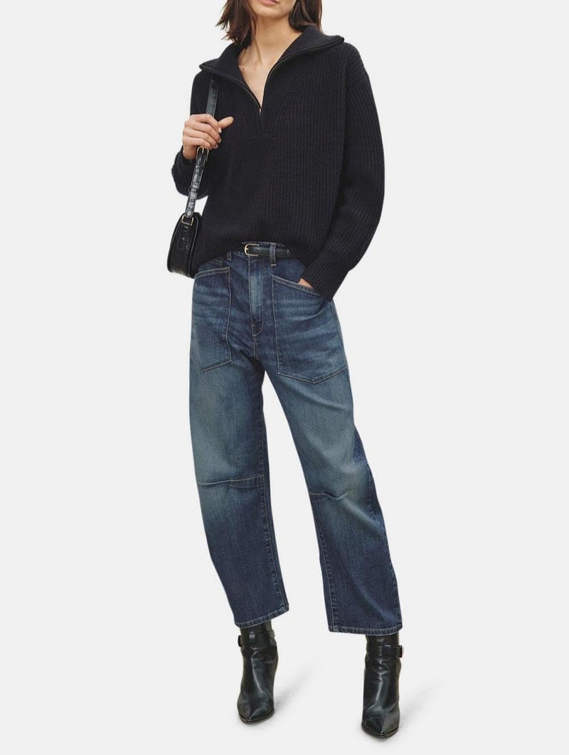 yoeasy Womens Baggy Barrel Jeans Mid Rise Wide Leg Vintage Denim Ankle Pants Boyfriend Jeans with Pockets (Small, Blue) - Image 2