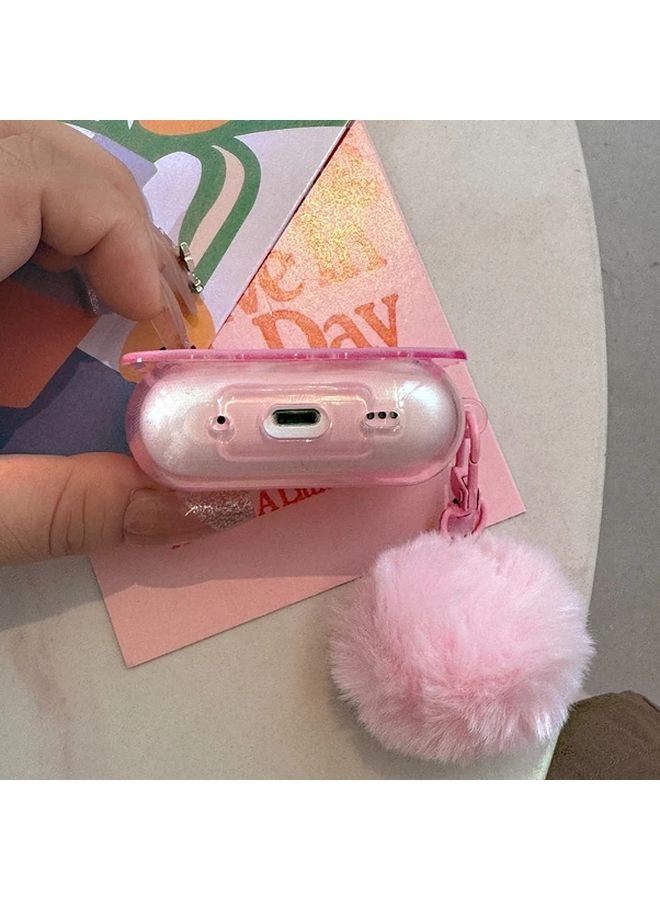 Pink Cherry Blossom Floral Lace Protective Case For AirPods Pro 2 With Small Pom Pom Pendant - Image 4