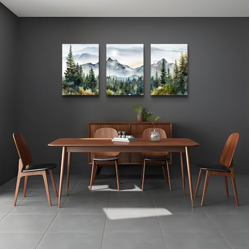 DZRWUBHS Wall Art for Living Room Wall Decor for Bedroom Office Decor Abstract Mountain Forest Landscapes Ink Painting 3 Piece Framed Canvas Art Prints Ready to Hang Wall Pictures Modern Home Decor - Image 3