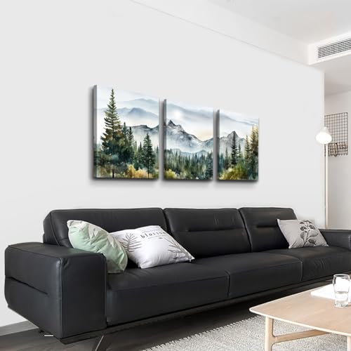 DZRWUBHS Wall Art for Living Room Wall Decor for Bedroom Office Decor Abstract Mountain Forest Landscapes Ink Painting 3 Piece Framed Canvas Art Prints Ready to Hang Wall Pictures Modern Home Decor - Image 2