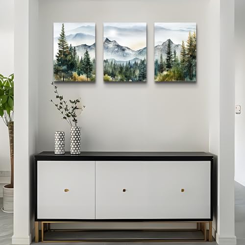 DZRWUBHS Wall Art for Living Room Wall Decor for Bedroom Office Decor Abstract Mountain Forest Landscapes Ink Painting 3 Piece Framed Canvas Art Prints Ready to Hang Wall Pictures Modern Home Decor - Image 4