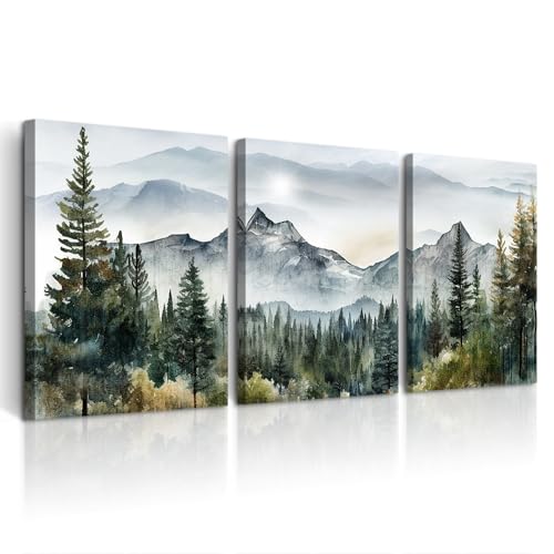 DZRWUBHS Wall Art for Living Room Wall Decor for Bedroom Office Decor Abstract Mountain Forest Landscapes Ink Painting 3 Piece Framed Canvas Art Prints Ready to Hang Wall Pictures Modern Home Decor - Image 1