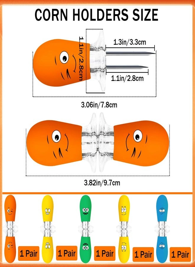 AUGSUN Corn Holders, 10Pcs/5 Pairs Corn Cob Holders Sets, Funny Faces Stainless Steel Corn on The Cob Holders BBQ Fork Skewers for Home Cooking Parties Camping (Multicolor) - Image 2