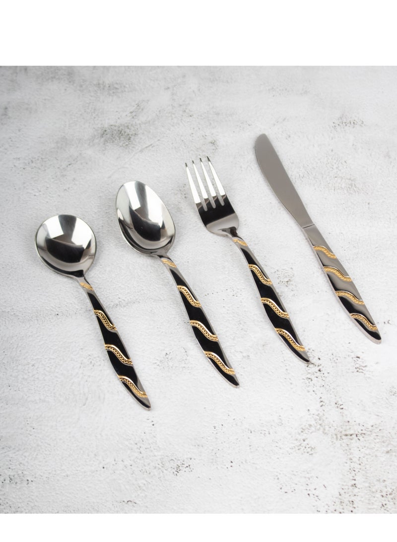 Hic Cutlery set stainless steel spoons and forks with piano shaped wood box 84 pcs  - Image 3