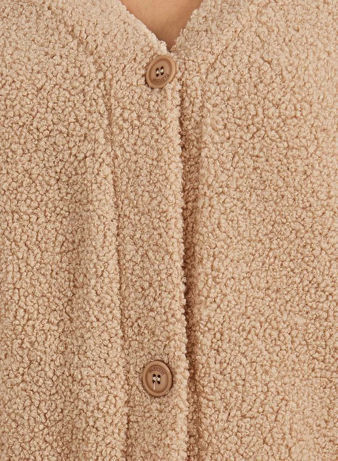 Styli Fur Texture V Neck Top with Buttons & Skirt Co-Ords Set