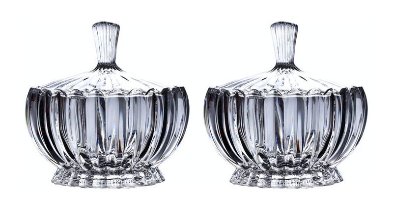 HOMIES INTERNATIONAL Homies Set of 2 Piece Crystal Glass Lotus Pattern Candy Sugar jar Serving Bowl Dish Clear  - Image 1
