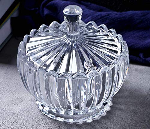HOMIES INTERNATIONAL Homies Set of 2 Piece Crystal Glass Lotus Pattern Candy Sugar jar Serving Bowl Dish Clear  - Image 4