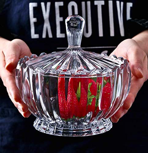 HOMIES INTERNATIONAL Homies Set of 2 Piece Crystal Glass Lotus Pattern Candy Sugar jar Serving Bowl Dish Clear  - Image 5