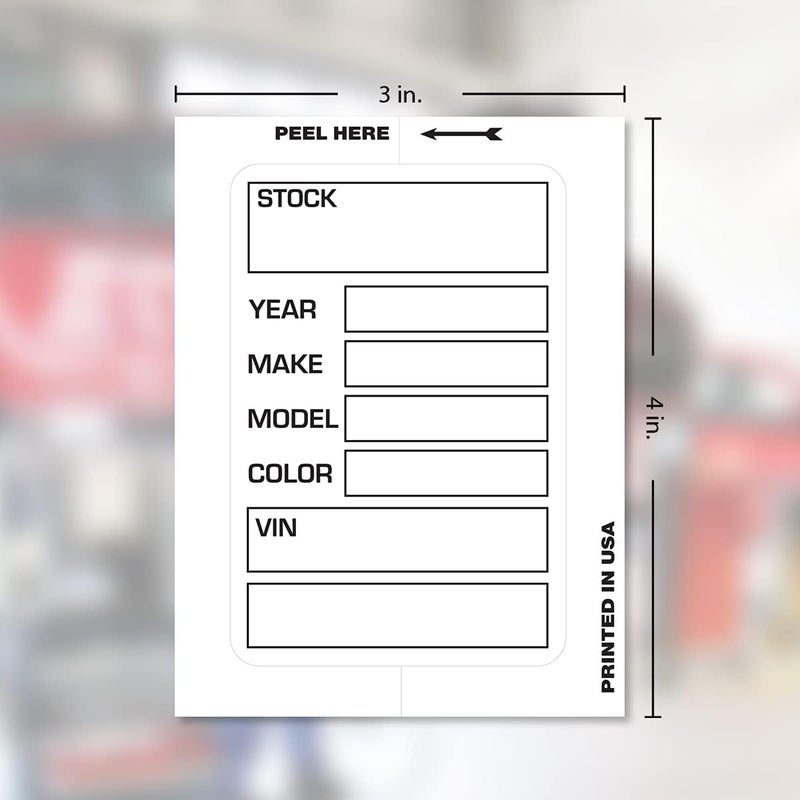 Versa-Tags Car Dealer Stock Stickers Improved Design 100 White Inventory Window Stickers Car Dealer Window Stickers Kleer-bak Windshield Stickers Printed in The USA 3'' x 4" - Image 3