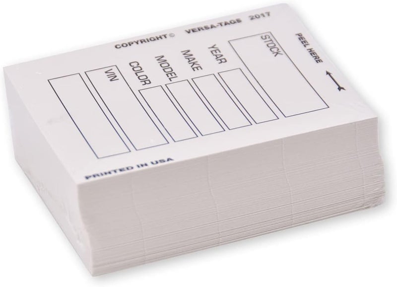 Versa-Tags Car Dealer Stock Stickers Improved Design 100 White Inventory Window Stickers Car Dealer Window Stickers Kleer-bak Windshield Stickers Printed in The USA 3'' x 4" - Image 4