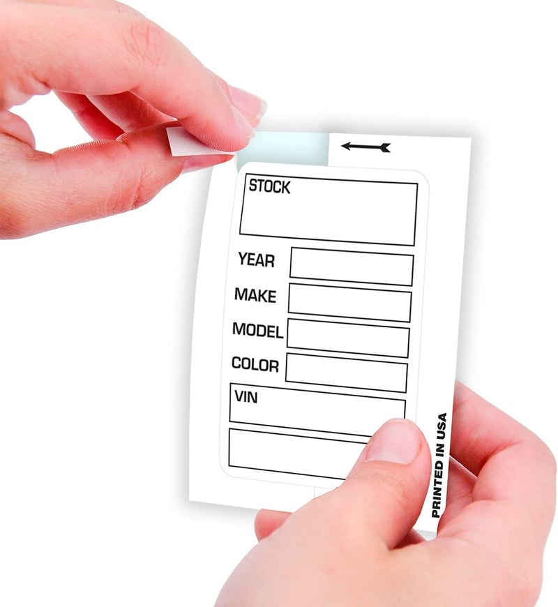 Versa-Tags Car Dealer Stock Stickers Improved Design 100 White Inventory Window Stickers Car Dealer Window Stickers Kleer-bak Windshield Stickers Printed in The USA 3'' x 4" - Image 2