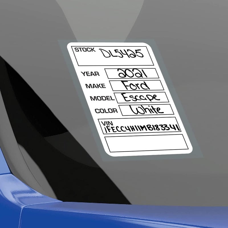 Versa-Tags Car Dealer Stock Stickers Improved Design 100 White Inventory Window Stickers Car Dealer Window Stickers Kleer-bak Windshield Stickers Printed in The USA 3'' x 4" - Image 5