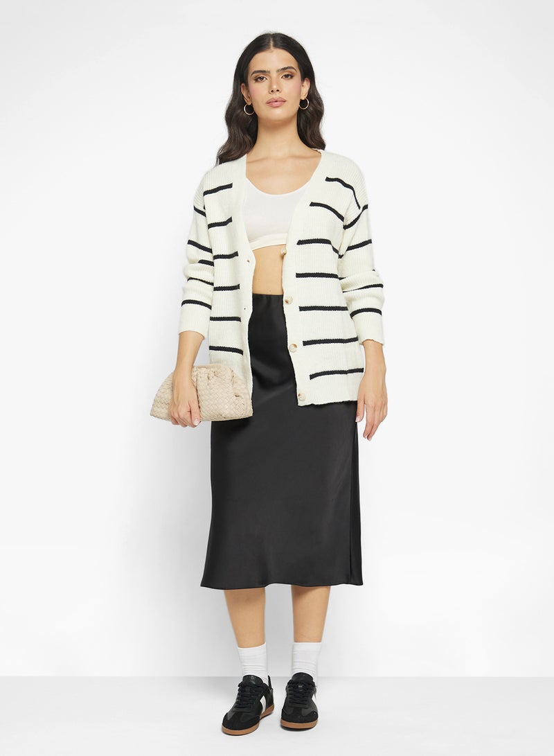 Ginger Longline Knitted Stripe Button Up Cardigan - Image 4