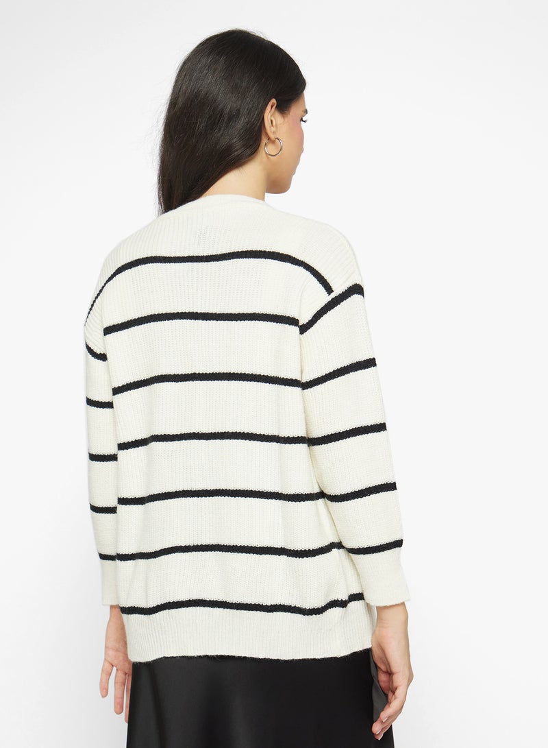 Ginger Longline Knitted Stripe Button Up Cardigan - Image 2