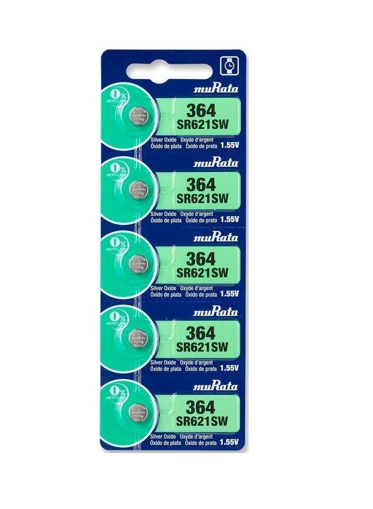 موراتا بطارية موراتا 364 SR621SW 1.55 فولت بطارية زرية فضة أكسيد للساعات (5 بطاريات) - Image 1