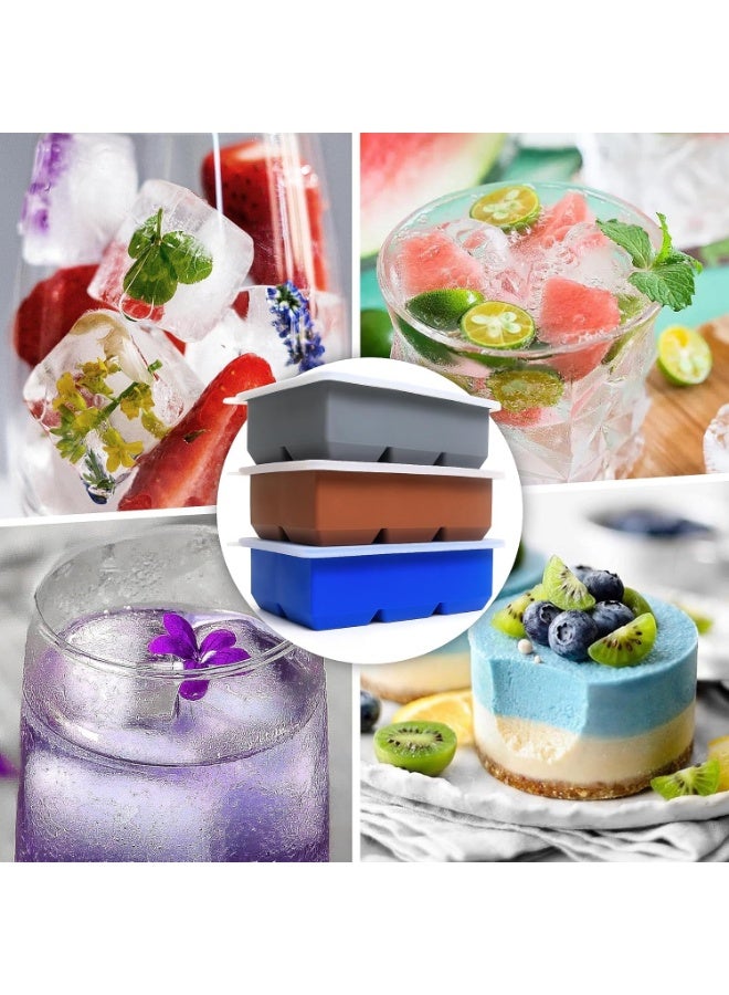 Meetion Silicone Ice Cube Trays 3 Pack - Large Size Silicone Ice Cube Molds with Leak Proof Removable Lid Square Ice Cube Tray And BPA Free for Cocktail,Whiskey, Stackable Flexible Ice - Image 4