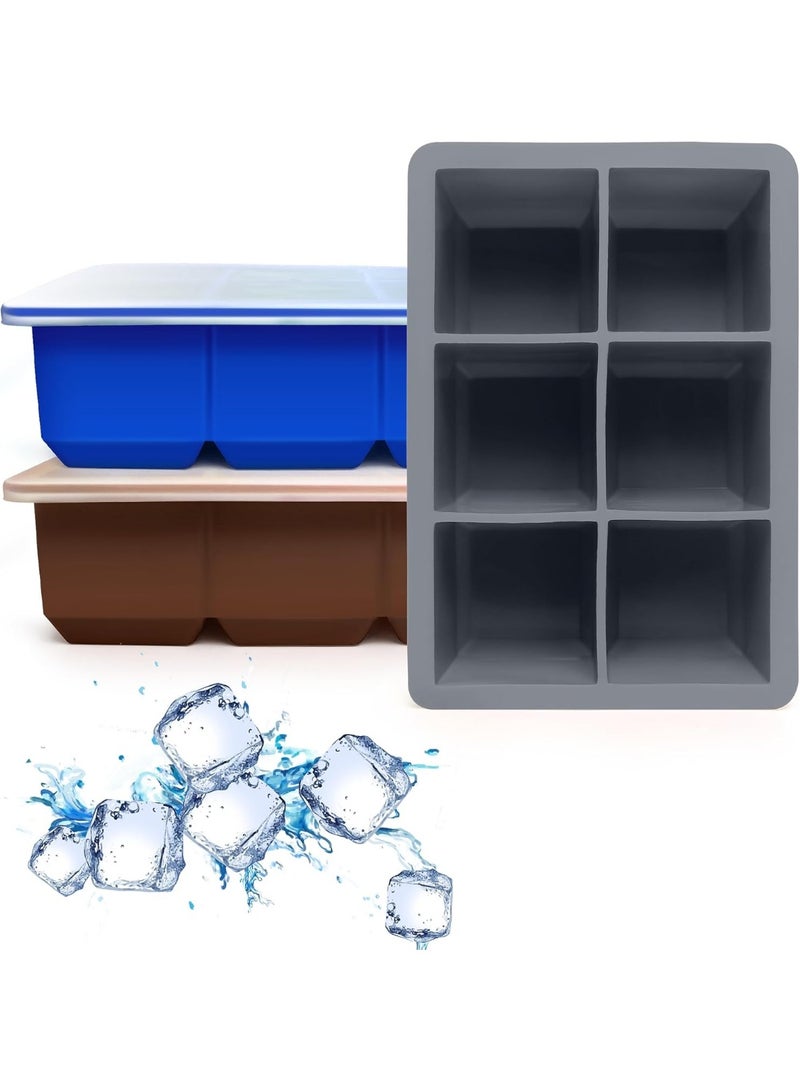 Meetion Silicone Ice Cube Trays 3 Pack - Large Size Silicone Ice Cube Molds with Leak Proof Removable Lid Square Ice Cube Tray And BPA Free for Cocktail,Whiskey, Stackable Flexible Ice - Image 1