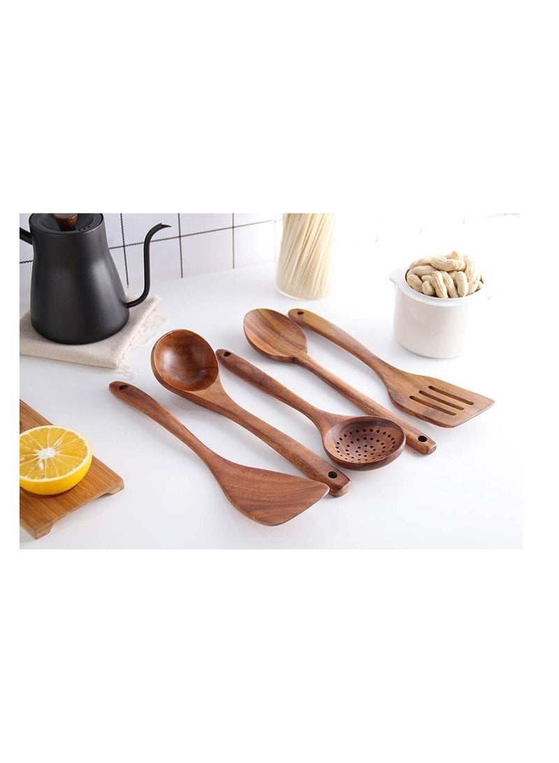 XICEN Wooden Spoons for Cooking,Cooking Utensils Set of 6 Natural Teak Wooden Cooking Spatulas with Utensils Holder Comfort Grip Wooden Kitchen Utensils for Nonstick Cookware. - Image 5