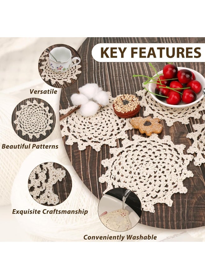 kilofly Crochet Cotton Lace Table Placemats Doilies Value Pack, 4pc, Beige, Net, 6 inch - Image 3