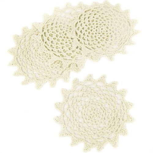 kilofly Crochet Cotton Lace Table Placemats Doilies Value Pack, 4pc, Beige, Net, 6 inch - Image 2