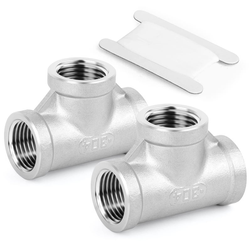 TAISHER 2PCS Stainless Steel Tee Pipe Fittings 1 x 1 x 1 NPT Female Pipe Fittings