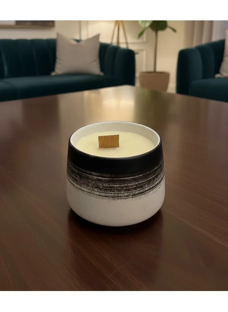 Tohfa Luxe Tohfa Luxe Black & White Ceramic Lemongrass Candle – Handcrafted Stoneware Jar Candle with Soy Wax & Wooden Wick | Reusable Home Fragrance