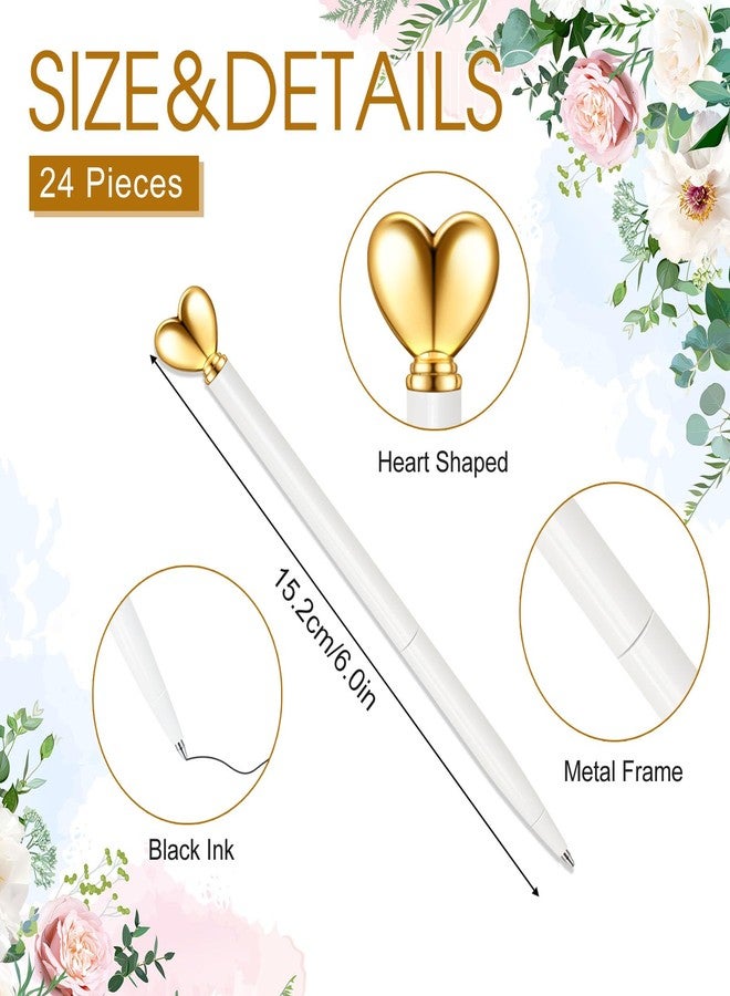 Thenshop مجموعة أقلام على شكل قلب من Thenshop، 24 قلمًا معدنيًا قابلًا للسحب، أقلام لطيفة، حبر أسود، أقلام حبر جاف، 1.0 مم، أقلام زينة، هدايا خطوبة للنساء، للمدرسة، للمكتب، لحفلات الزفاف، حفلات توديع العزوبية، حفلات استقبال المولود (أبيض، ذهبي) - Image 3
