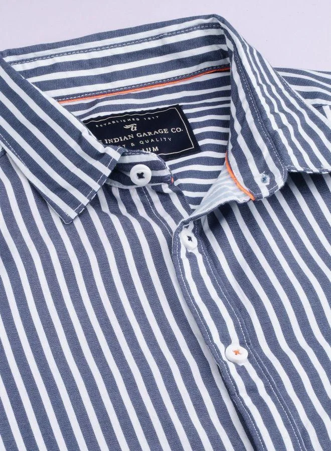 The Indian Garage Co The Indian Garage Co Men Blue Slim Fit Striped Casual Shirt
