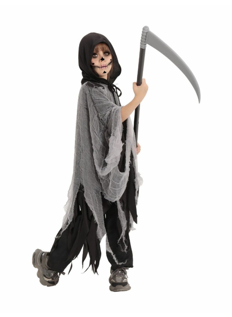 Home Smart Grim Reaper Costume Dress for Boys and Girls Halloween Fancy Dress for Stage Performance Themed Party and Party Favor (Black and Grey) - Image 2