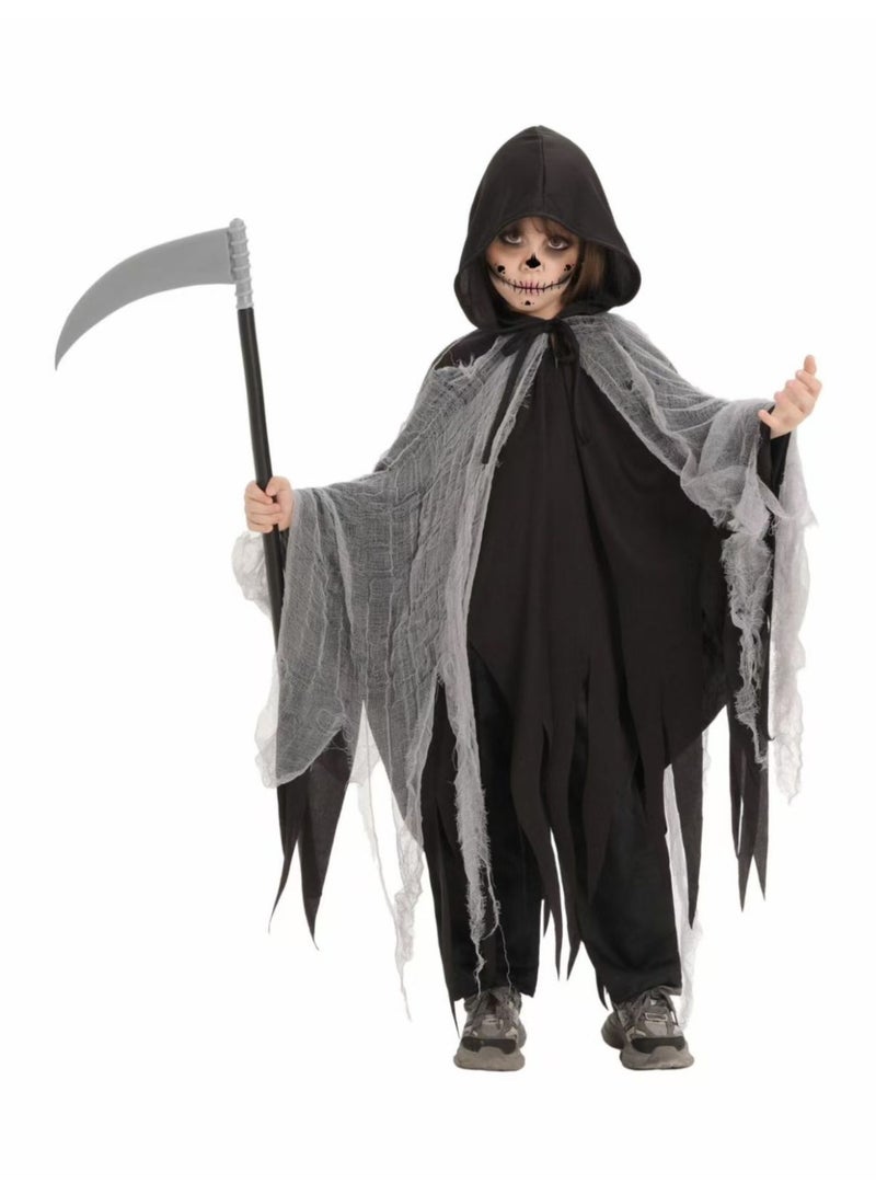 Home Smart Grim Reaper Costume Dress for Boys and Girls Halloween Fancy Dress for Stage Performance Themed Party and Party Favor (Black and Grey) - Image 1