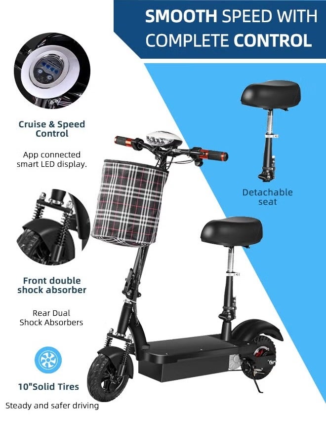 Favarey Foldable ScooterElectric Kick Scooter 24V With Seats and Keys, Commuter E-Scooter with Front Light, Max Speed 20-30 KM, Electric Scooter With Charger, 8"Black  - Image 3