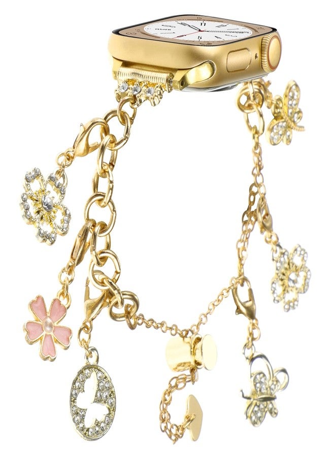 PENKEY Metal Band Compatible with Apple Watch 38mm 40mm 41mm 42mm 44mm 45mm 49mm, Bling Bracelet with Charms Dressy Pendants Straps for iWatch Ultra SE & Series 9 8 7 6 5 4 3 2, Butterfly, 38/40/41mm - Image 1