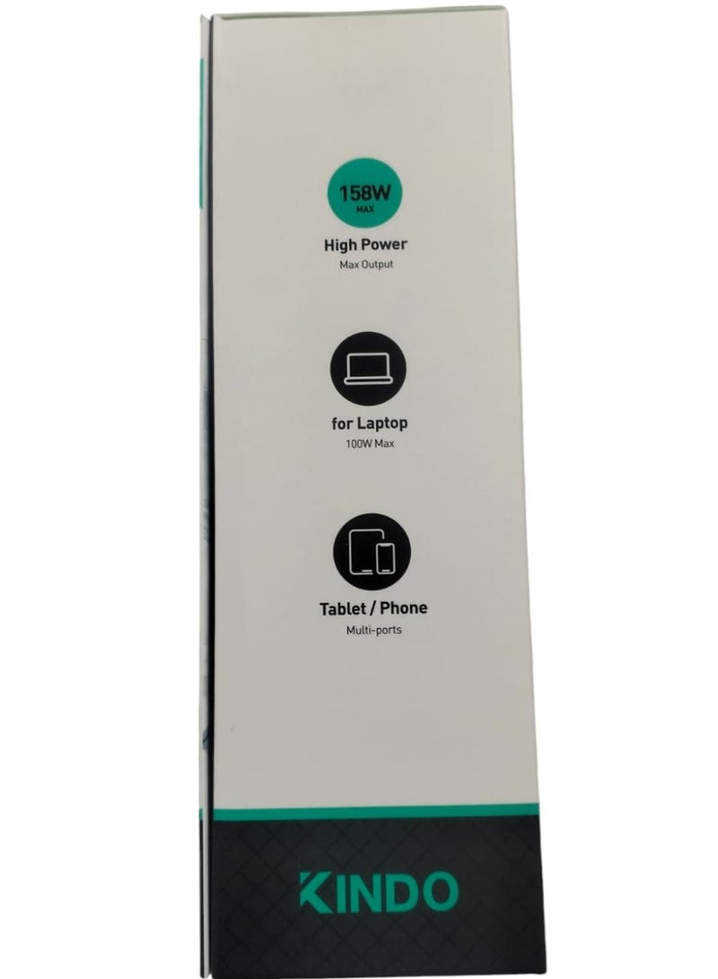 كيندو شاحن حائط يونيفرسال بقوة 158 وات (2 منفذ Type-C + منفذ USB + منفذ iPhone) - Image 4