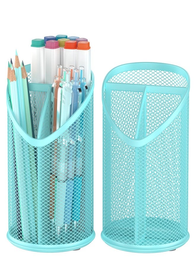 Delifox 2 Pack Pen Holder Mesh Round Pencil (Blue) - Image 1