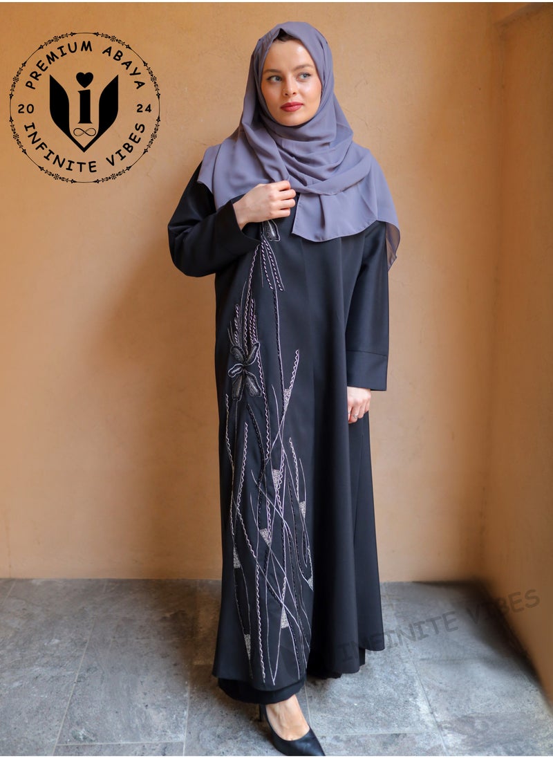 Black Abaya with Handcrafted Details with Sheila - Neda Japan Fabric - pzsku/ZF62904843751B8190F43Z/45/_/1709908232/fcc0187b-62d6-4917-bb01-f64675a04f8d