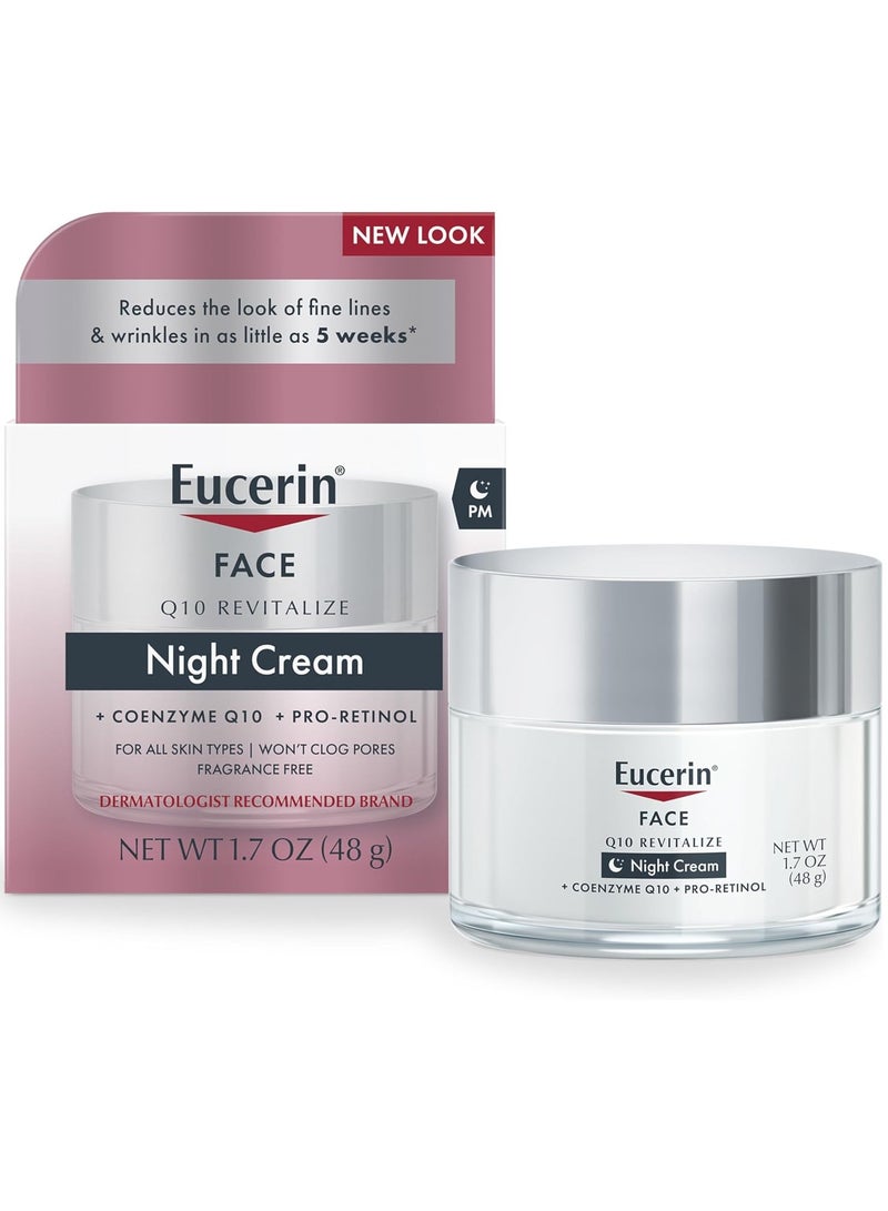 Eucerin كريم Q10 الليلي المضاد للتجاعيد + برو-ريتينول، كريم الوجه للبشرة الحساسة، برطمان 1.7 أونصة - Image 1