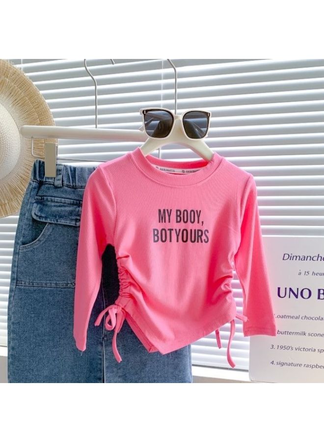 Spring And Autumn New Children's Children's Wear T-shirt Casual All-match Baby Girl's Drawstring Top Children's Cute Trend