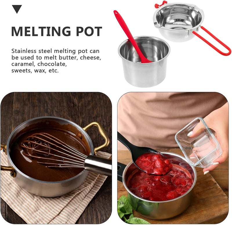 Stainless Steel Double Boiler Pot Set 600ml Large Chocolate Cheese Melting Pot with Spatula Heat-resistant Handle for Baking Candle Wax Melting Kitchen Cooking Random Color - Image 3