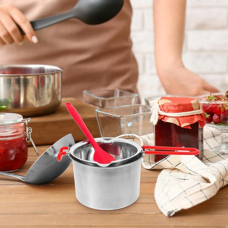 Stainless Steel Double Boiler Pot Set 600ml Large Chocolate Cheese Melting Pot with Spatula Heat-resistant Handle for Baking Candle Wax Melting Kitchen Cooking Random Color - Image 4