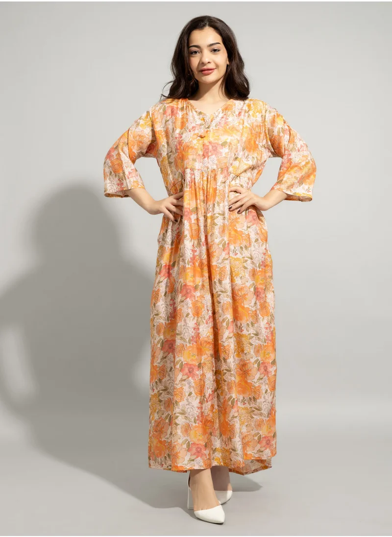 IKKXA Majestic Floral Elegance Jalabiya IN8392 Orange