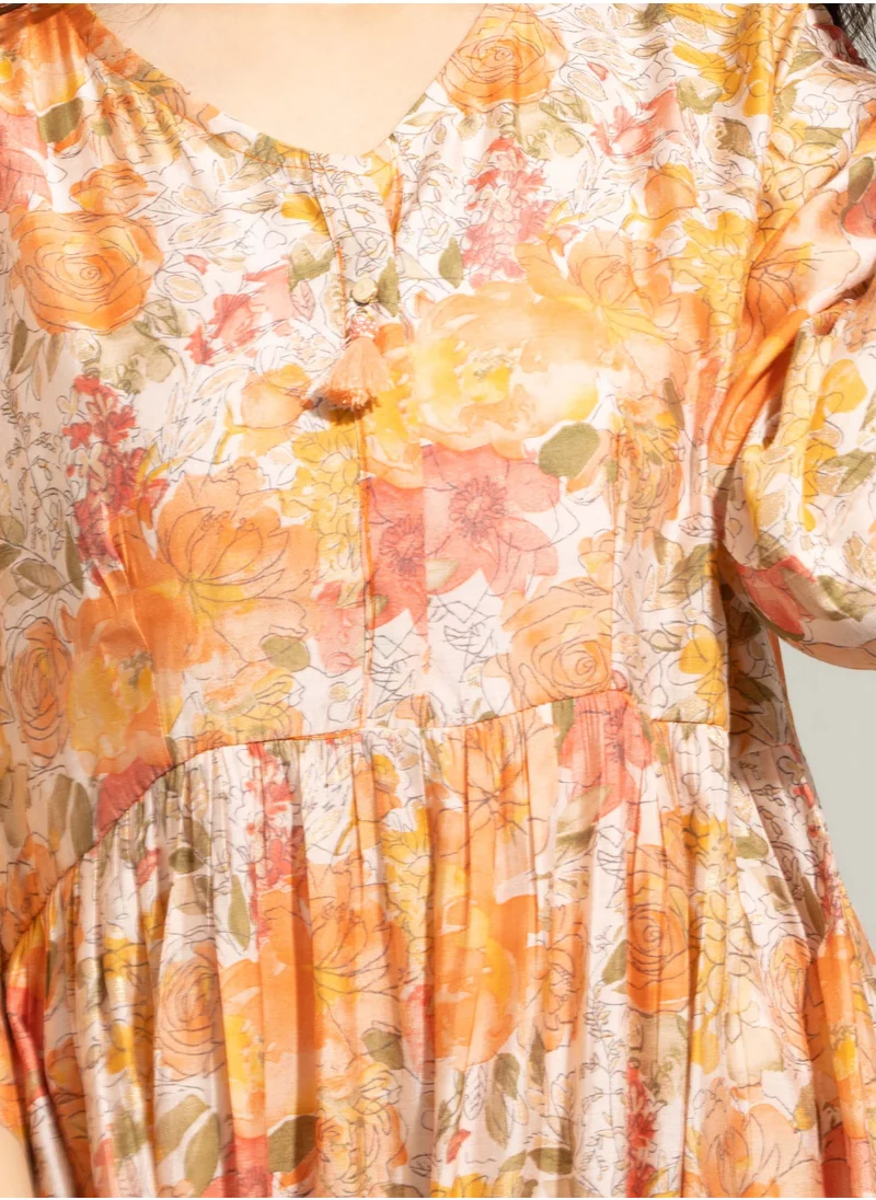 IKKXA Majestic Floral Elegance Jalabiya IN8392 Orange