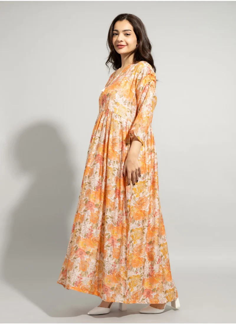 IKKXA Majestic Floral Elegance Jalabiya IN8392 Orange