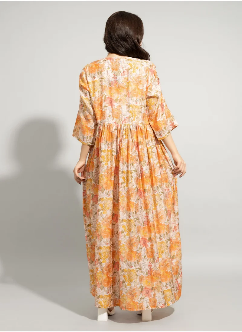 IKKXA Majestic Floral Elegance Jalabiya IN8392 Orange