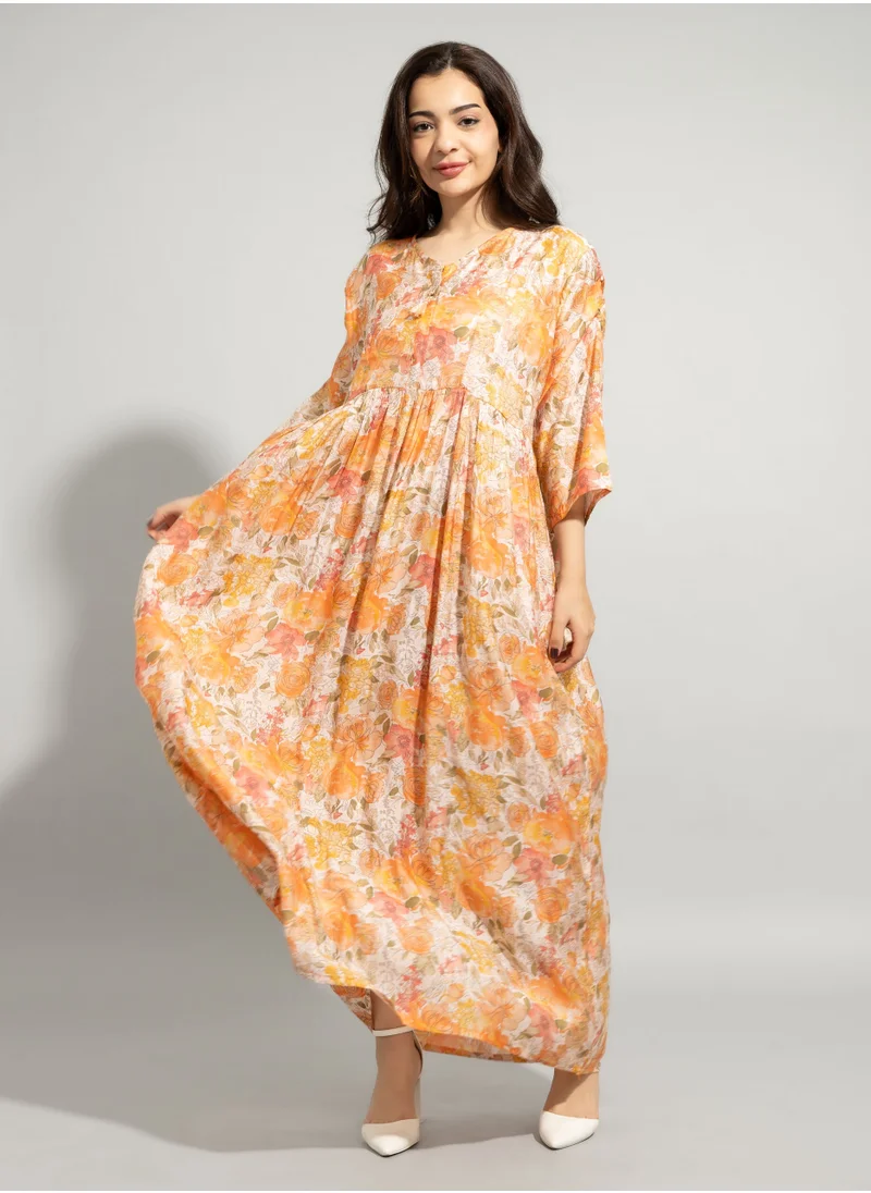 IKKXA Majestic Floral Elegance Jalabiya IN8392 Orange