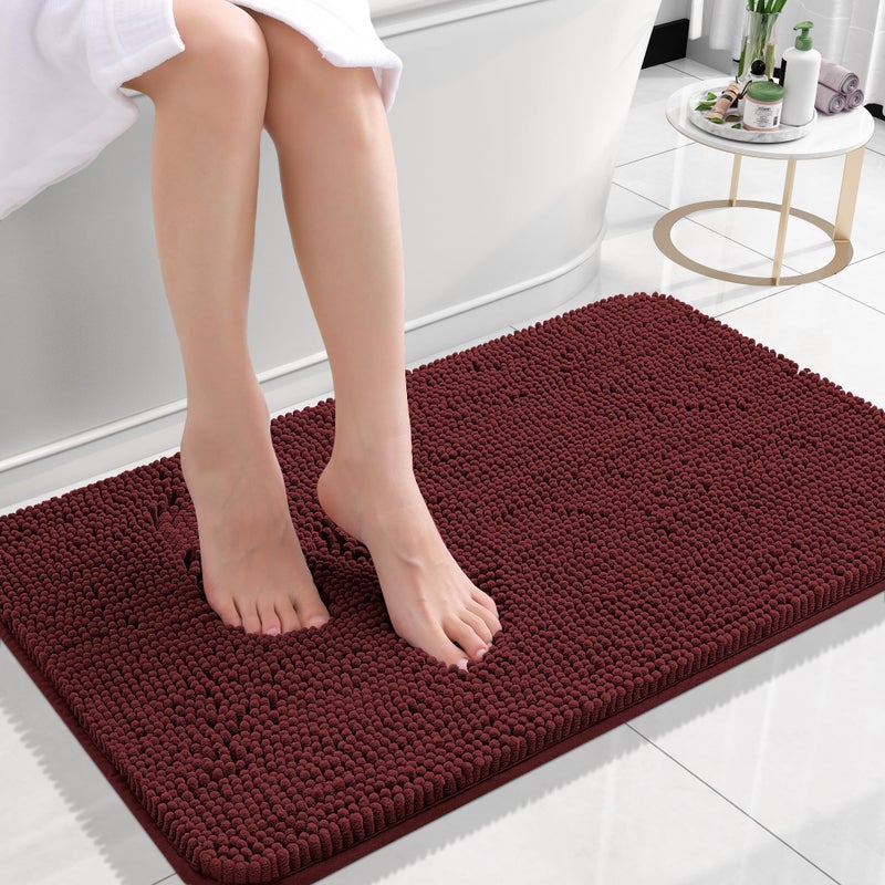OLANLY Small Bathroom Rugs 24x16 Soft Absorbent Chenille Bath Rugs Rubber Backing Quick Dry Machine Washable Bath Mats for Bathroom Floor Tub and Shower Home Decor Accessories Andorra RedBrown - Image 2